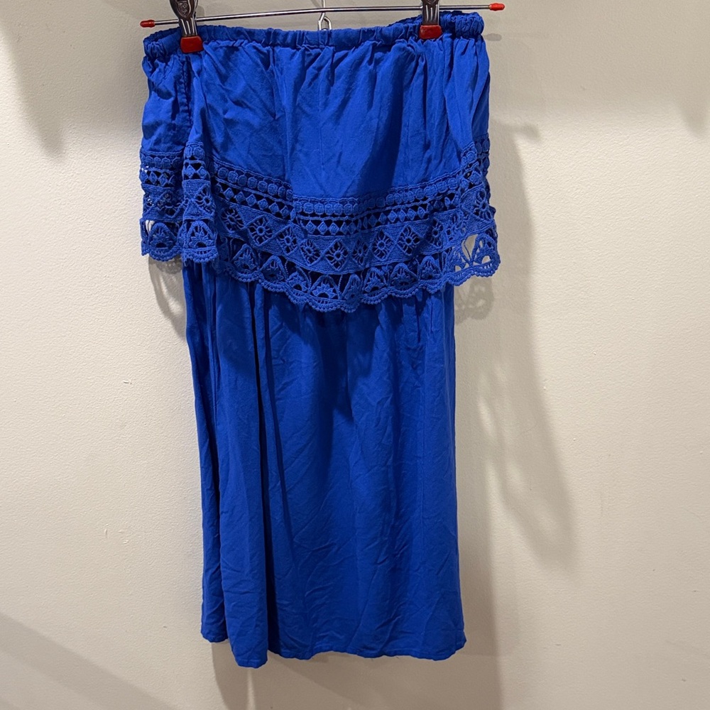 Xhilaration Royal Blue Midi Off Shoulder Dress with Lace Detail